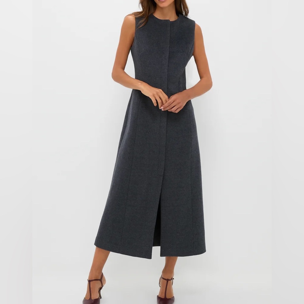 TUCKERNUCK Gray Wool Rhoda Button Front Sleeveless Midi Dress Womens 2 Small NWT